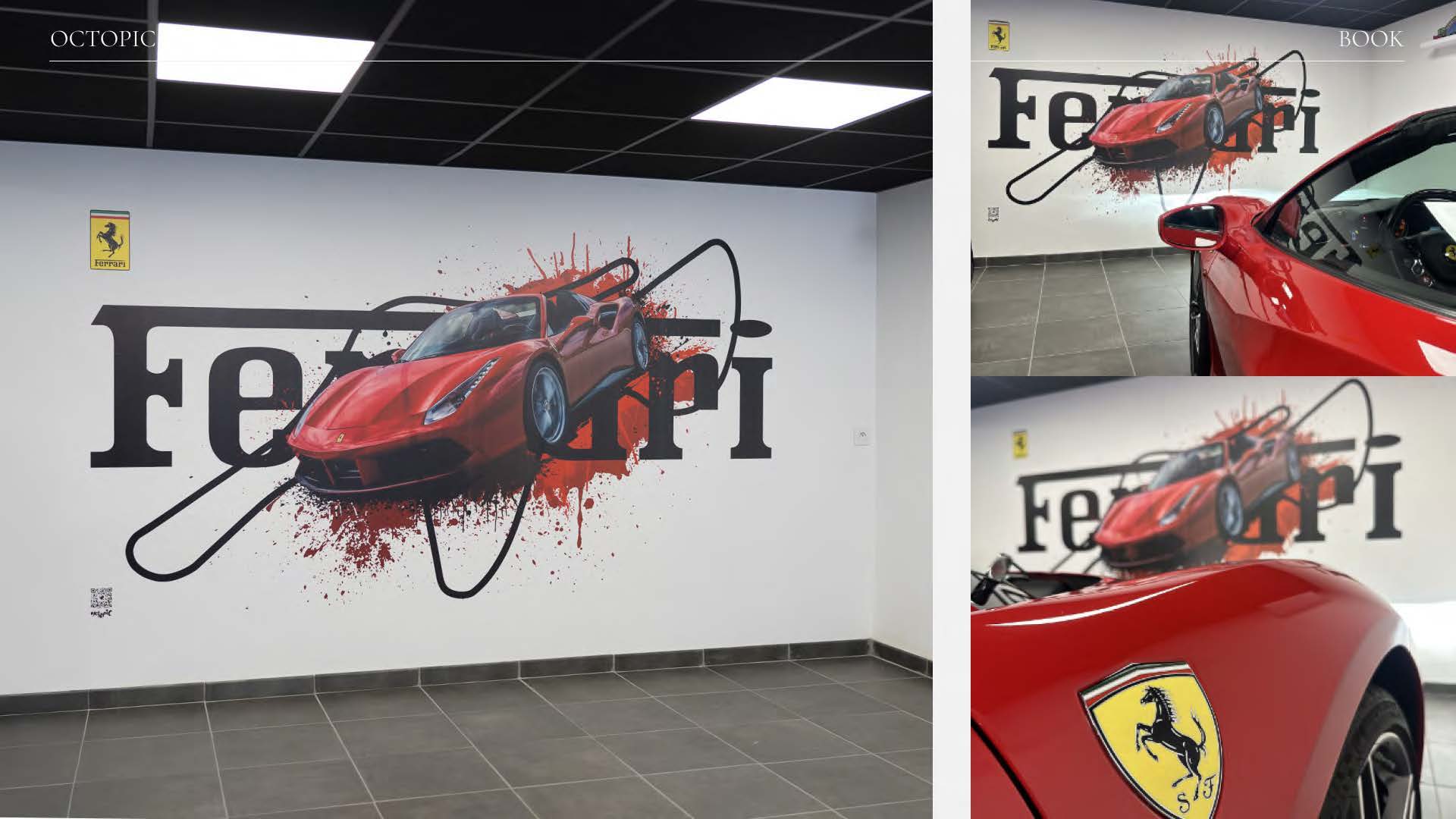 Fresque automobile rouge dans un garage