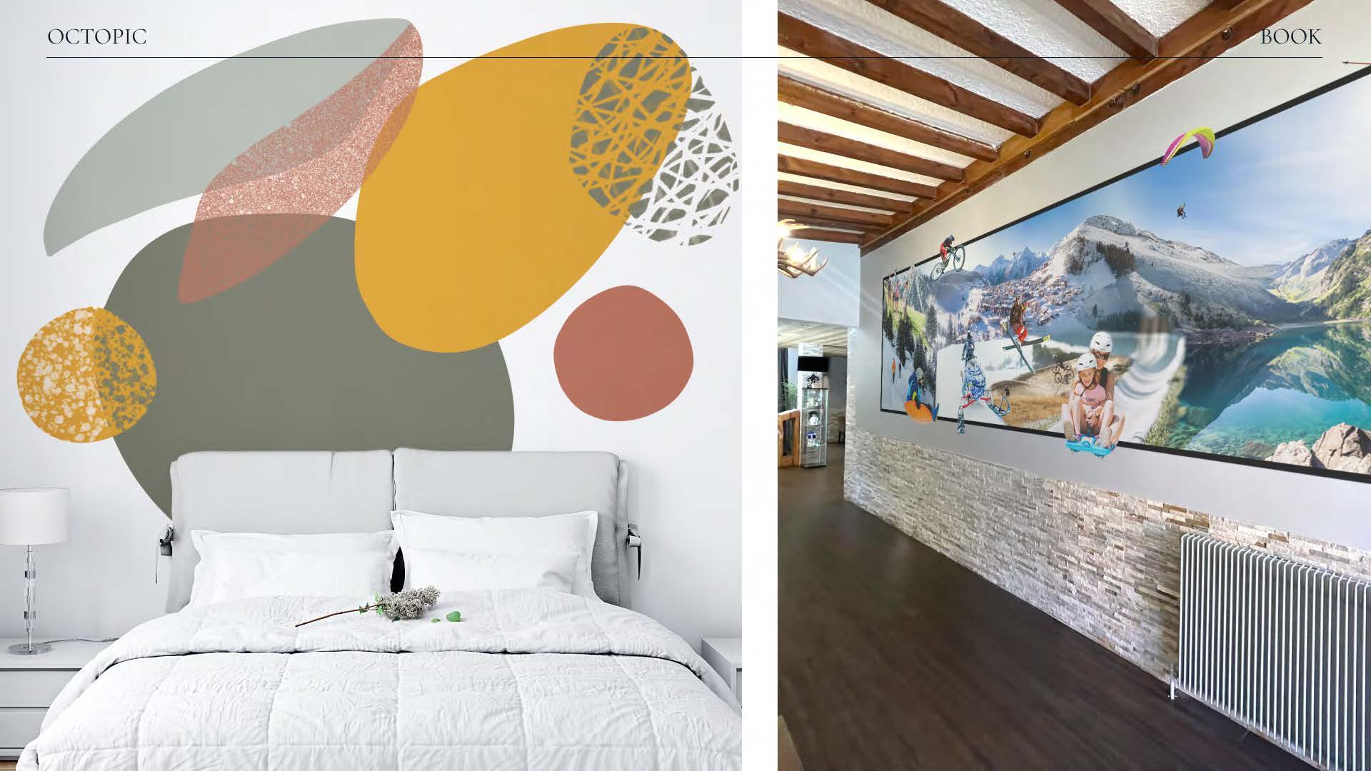 Décor abstrait en chambre et panorama dans un espace commun